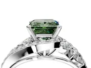 Halo Engagement Ring Setting for Fancy Green Princess Cut Center with Marquise and Pave Bypass Band and Prong Head in Platinum