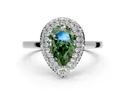 Halo Engagement Ring Setting for Fancy Green Pear-Shaped Center with Plain Tapered Band and Prong Head in Sterling Silver