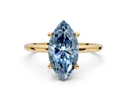 Minimalist Solitaire Engagement Ring Setting for Fancy Blue Marquise Center with Thin Band and Prong Head in Yellow Gold
