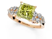 Cluster Engagement Ring Setting for Fancy Yellow Princess Cut Center with 2-Row Shoulder Clusters and Prong Head in Rose Gold