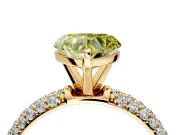Solitaire Engagement Ring Setting for Fancy Yellow Heart-Shaped Center with Domed Multi-Row Pave Band and Prong Head in Yellow Gold