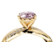 Solitaire Engagement Ring Setting for Fancy Pink Oval Center with Pave and Plain Crossover and Basket Head in Yellow Gold