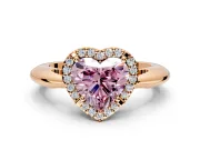 Halo Engagement Ring Setting for Fancy Pink Heart-Shaped Center with Tapered Plain Band and Prong Head in Rose Gold