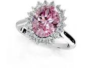 Starburst Halo Engagement Ring Setting for Fancy Pink Oval Center with Thin Round-Wire Band and Prong Head in White Gold