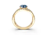 Solitaire Engagement Ring Setting for Fancy Blue Round Cut Center with Wide-Open Split Shank and Prong Head in Yellow Gold