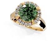 Halo Engagement Ring Setting for Fancy Green Round Cut Center with Square Band and Prong Head in Yellow Gold