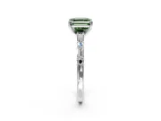 Baguette Engagement Ring Setting for Fancy Green Asscher Cut Center with Alternating Bar-Set Band and Prong Head in White Gold