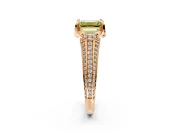 Solitaire Engagement Ring Setting for Fancy Yellow Emerald Cut Center with Accented Split Shank and Prong Head in Rose Gold