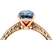 Solitaire Engagement Ring Setting for Fancy Blue Emerald Cut Center with Engraved Milgrain Band and Prong Head in Rose Gold