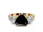 3 Stone Engagement Ring Setting for Fancy Black Heart-Shaped Center with Crossover Basket, Pave Band and Prong Head in Yellow Gold