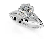 Solitaire Engagement Ring Setting for Cushion Cut Center with Milgrain Cathedral Band and Prong Head in Platinum