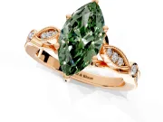 Solitaire Engagement Ring Setting for Fancy Green Marquise Center with Marquise and Bezel Accents and Prong Head in Rose Gold