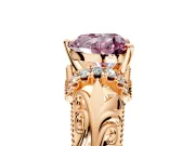 Solitaire Engagement Ring Setting for Fancy Pink Heart-Shaped Center with Filigree Accent Basket and Prong Head in Rose Gold