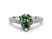 Solitaire Engagement Ring Setting for Fancy Green Pear-Shaped Center with Crossover Accents and Prong Head in Sterling Silver