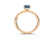 Hidden Halo Engagement Ring Setting for Fancy Blue Emerald Cut Center with Thin Rounded Band and Prong Head in Rose Gold