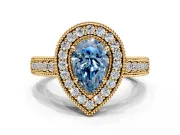 Milgrain Halo Engagement Ring Setting for Fancy Blue Pear-Shaped Center with Pave Band and Prong Head in Yellow Gold