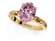 Solitaire Engagement Ring Setting for Fancy Pink Oval Center with XO Engraved Band and Prong Head in Yellow Gold