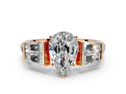 Channel-Set Engagement Ring Setting for Pear-Shaped Center with Baguette Band and Prong Head in Rose Gold