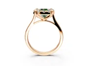 Single Halo Engagement Ring Setting for Fancy Green Radiant Cut Center with Corner Claws, Plain Band and Prong Head in Rose Gold