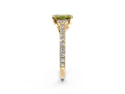 Solitaire Engagement Ring Setting for Fancy Yellow Emerald Cut Center with Widening Pave Band and Claw Prong Head in Yellow Gold