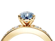 Solitaire Engagement Ring Setting for Fancy Blue Pear-Shaped Center with Channel-Set Accents and Prong Head in Yellow Gold