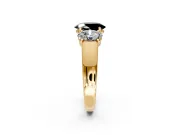 3 Stone Engagement Ring Setting for Fancy Black Oval Center with Raised Basket Heads and Prong Head in Yellow Gold