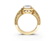 Milgrain Halo Engagement Ring Setting for Asscher Cut Center with Pave Band and Prong Head in Yellow Gold