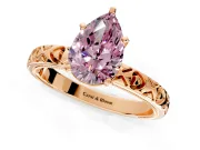 Solitaire Engagement Ring Setting for Fancy Pink Pear-Shaped Center with XO Engraved Band and Prong Head in Rose Gold