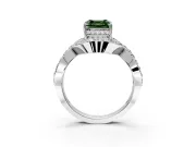 Halo Engagement Ring Setting for Fancy Green Asscher Cut Center with Pave Infinity Twist Band and Prong Head in White Gold