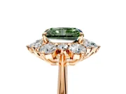 Small-Accent Cluster Halo Engagement Ring Setting for Fancy Green Radiant Cut Center with Plain Band and Prong Head in Rose Gold