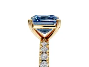Solitaire Engagement Ring Setting for Fancy Blue Asscher Cut Center with Fine Pave Band and Claw Prong Head in Yellow Gold