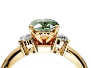 3 Stone Engagement Ring Setting for Fancy Green Oval Center with Wide Plain Band and Prong Head in Yellow Gold
