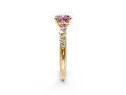 Cluster Engagement Ring Setting for Fancy Pink Cushion Cut Center with Round Cut Accent Band and Prong Head in Yellow Gold