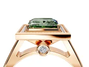 Halo Engagement Ring Setting for Fancy Green Princess Cut Center with Outer Bezel Rim, Pave Band and Prong Head in Rose Gold