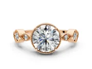 Vintage Station Engagement Ring Setting for Round Cut Center with Accents and Prong Head in Rose Gold