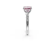Solitaire Engagement Ring Setting for Fancy Pink Princess Cut Center with Trailing Leaf Accent Band and Prong Head in Sterling Silver