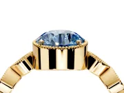 Vintage Station Engagement Ring Setting for Fancy Blue Round Cut Center with Accents and Prong Head in Yellow Gold
