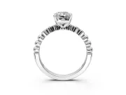 Solitaire Engagement Ring Setting for Radiant Cut Center with Bezel-Dot Beaded Band and Prong Head in Sterling Silver
