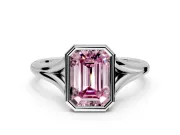Solitaire Engagement Ring Setting for Fancy Pink Emerald Cut Center with V Split Shank and Bezel Head in Platinum