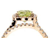 Halo Engagement Ring Setting for Fancy Yellow Cushion Cut Center with Double Pave Split Shank and Prong Head in Rose Gold