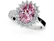 Starburst Halo Engagement Ring Setting for Fancy Pink Oval Center with Flat Cathedral Band and Prong Head in White Gold