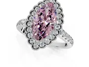 Milgrain Floral Halo Engagement Ring Setting for Fancy Pink Marquise Center with Pave Band and Prong Head in Platinum