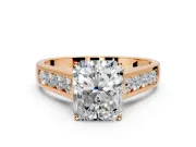 Solitaire Engagement Ring Setting for Radiant Cut Center with Round Cut Channel Band and Prong Head in Rose Gold