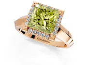 Halo Engagement Ring Setting for Fancy Yellow Princess Cut Center with Knife Ridge Cathedral Band and Prong Head in Rose Gold