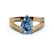 Split Shank Engagement Ring Setting for Fancy Blue Pear-Shaped Center with Pave Split Shank and Prong Head in Yellow Gold
