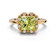 Floral Frame Engagement Ring Setting for Fancy Yellow Princess Cut Center with Accent Clusters and Prong Head in Yellow Gold