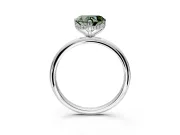 Hidden Halo Engagement Ring Setting for Fancy Green Heart-Shaped Center with Thin Round-Wire Band and Prong Head in White Gold