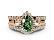 Halo Engagement Ring Setting for Fancy Green Pear-Shaped Center with Wide-Open Pave Split Shank and Prong Head in Rose Gold