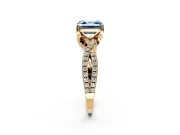 Solitaire Engagement Ring Setting for Fancy Blue Asscher Cut Center with Narrow Twist Pave Band and Prong Head in Yellow Gold