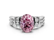 Solitaire Engagement Ring Setting for Fancy Pink Oval Center with Grooved Bar Accent Band and Prong Head in Sterling Silver